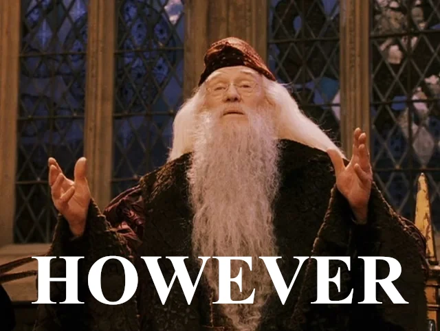 Still frame of Dumbledore ominously saying HOWEVER dot webp